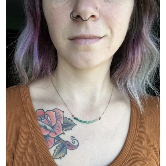 Ombre Emerald Beaded Curved Bar Gold Fill Necklace and Bracelet Set May Birthday - Picture 11 of 16